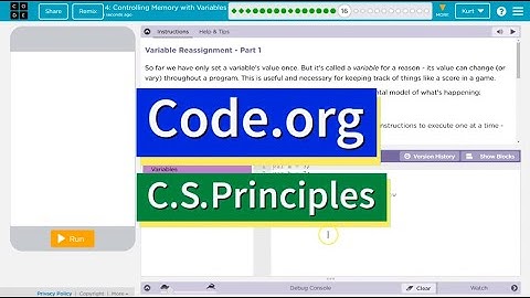 Controlling Memory with Variables 4.16 Tutorial with Answers Code.org CS Principles