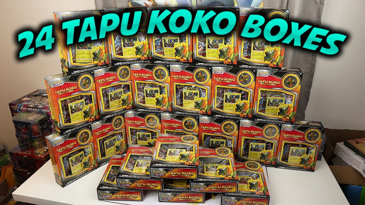 Opening 24 Tapu Koko Pin Collection Boxes of Pokémon cards