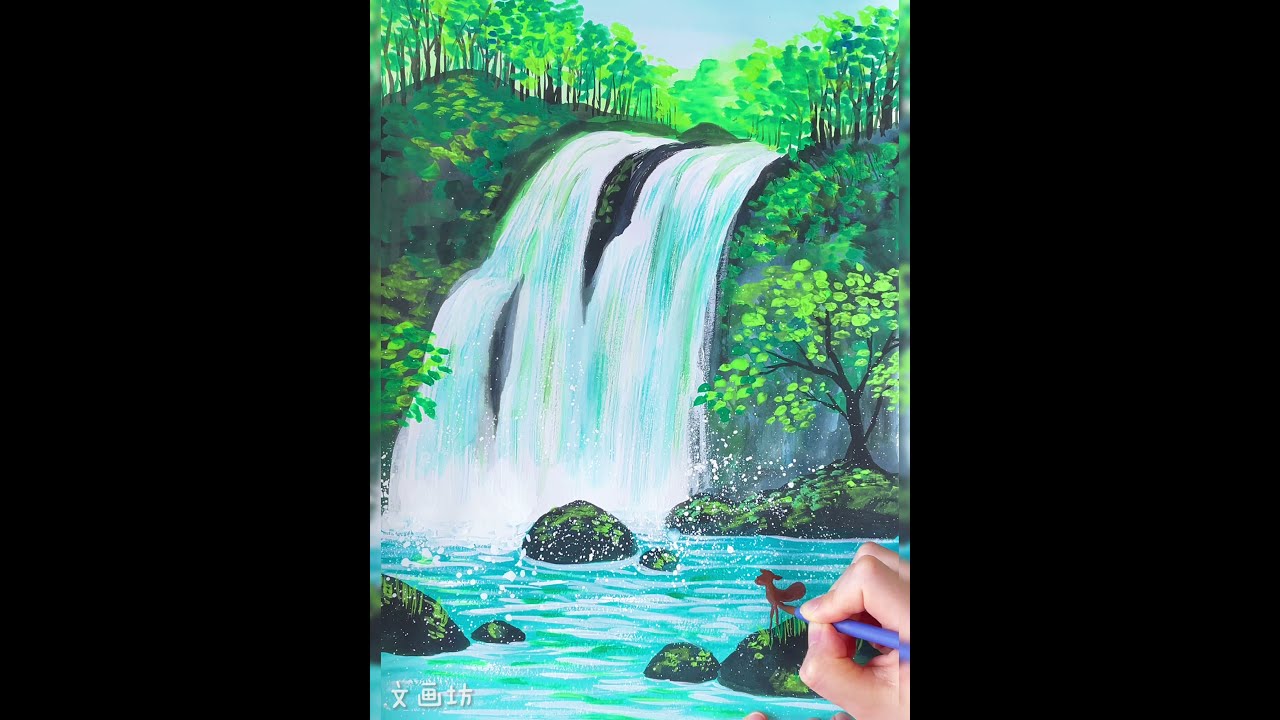 小学生でも水彩で本格的に描ける滝ーー水が流れ落ちる様子を表現してみよう Youtube