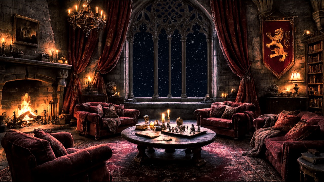 Relaxing Ambience in the Gryffindor Common Room | Hogwarts | Study, Meditate & Sleep | Sala común