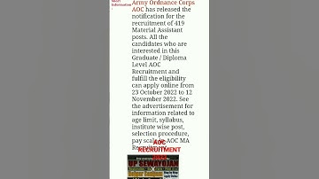 Army Ordnance Corps AOC Material Assistant MA Recruitment 2022