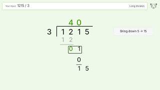 Long Division Problem 1215/3: Step-by-Step Video Solution