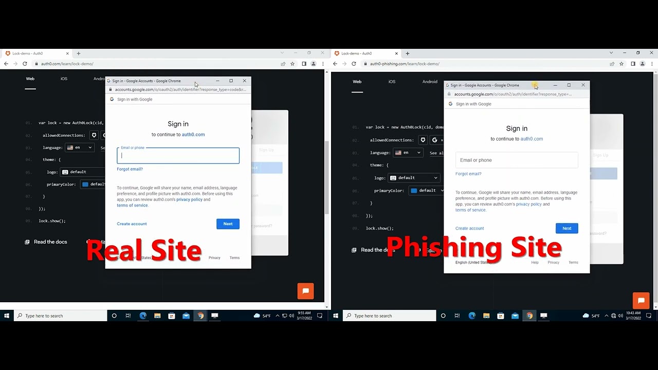 Login pop-up phishing via HTML content.