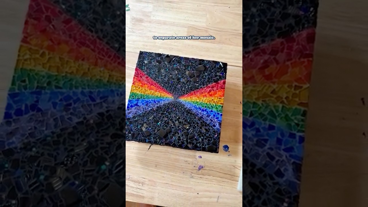 She glues shattered glass into shimmering rainbows. Artist@danymgreen #arthistory