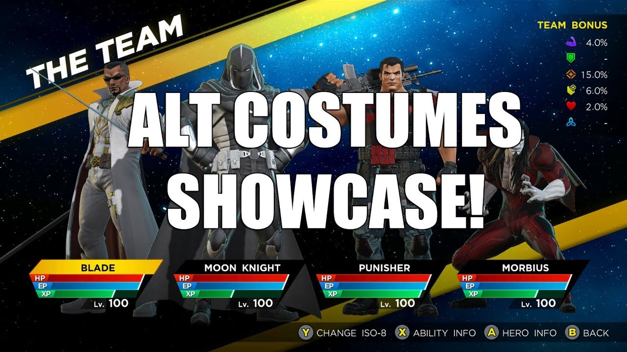 Blade Moon Knight Morbius Punisher Alt Costume Showcase Marvel Ultimate Alliance 3 Mua3
