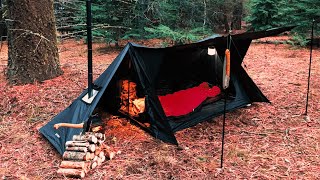Hot Tent Camping  Mountain Solitude | Staying Warm On A Cold Night