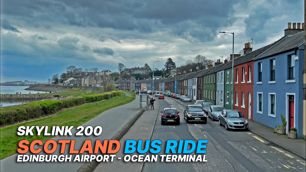 50-min Scotland double-decker bus ride from Edinburgh Airport to Ocean Terminal - Skylink 200 Bus🚌