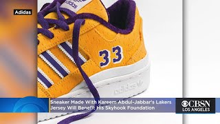 $1,000 Sneaker Made With Kareem Abdul-Jabbar's Lakers Jersey Will Benefit  His Skyhook Foundation - CBS Los Angeles