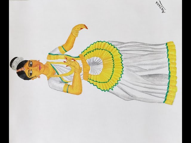 Mohiniyattam | How to draw a classical dancer | onam festival drawing |  Acrylic painting tutorial - YouTube