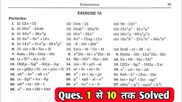 RS Aggarwal Class 8 Exercise 7A Question Number 1 2 3 4 5 6 7 8 9 and 10 Solutions || Factorisation