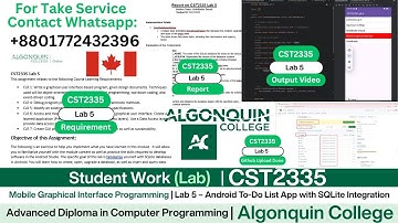 Student Work (𝐋𝐚𝐛 𝟓) | 𝐂𝐒𝐓𝟐𝟑𝟑𝟓 𝐋𝐚𝐛 𝟓 Android To-Do List App with SQLite |  Algonquin College |Canada