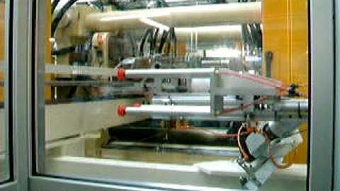 High Speed side entry robot, de-moulding plastic injection moulded buckets.