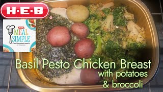 Trying basil pesto chicken breast with potatoes and broccoli from H-E-B Meal Simple