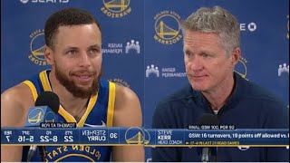 Steve Kerr & Curry Postgame - Warriors to fourth-quarter comeback against Blazers 100-92