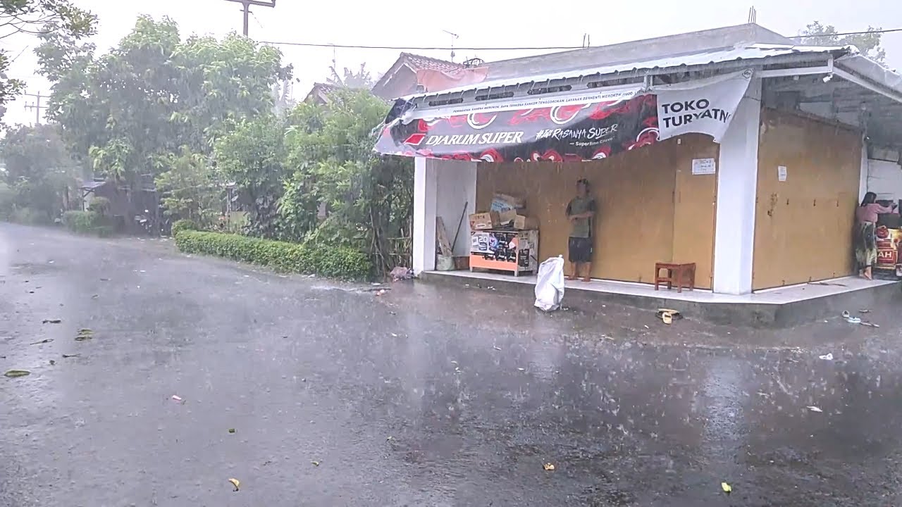 Walking Alone in Village During Heavy Rainstorm with Intense Wind and Deep Thunder ASMR 4K Video 30