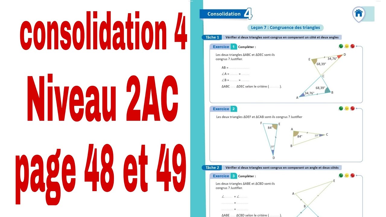 Consolidation 4 : livret je réussis pas à pas en mathématiques page 48 et 49 niveau 2AC