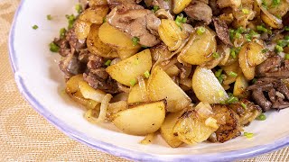 Делаю жареную картошку с лучком и куриной печенью