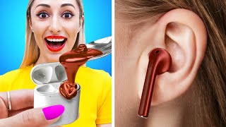 Chocolate Airpods Hack | How to Sneak Food Anywhere! | 9 Sneaking Snacks DIY Hacks, Tips, & Tricks