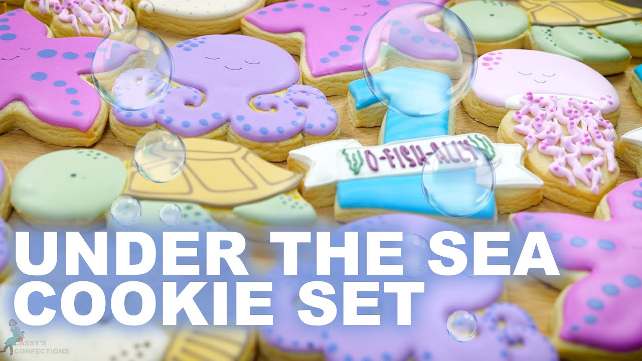 Sea Creatures O-Fish-ally-1 Birthday cookie set: Jellyfish, Octopus, Turtle, Starfish, Puffer Fish