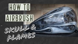 How to Custom Paint  & Airbrush a Realistic Skull and Pinstriped Flame on a Harley Davison Fuel Tank