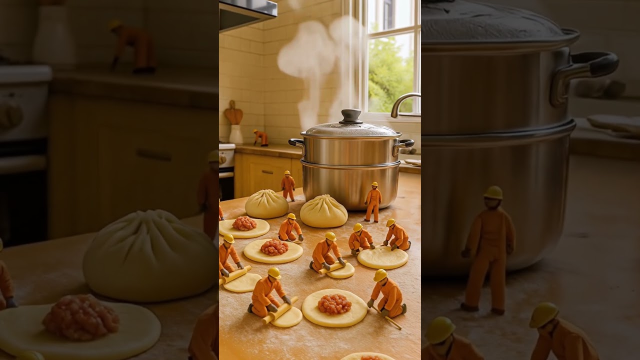 Mini Workers Making Giant Steamed Buns 🍜 | Satisfying Tiny Cooking Art 
