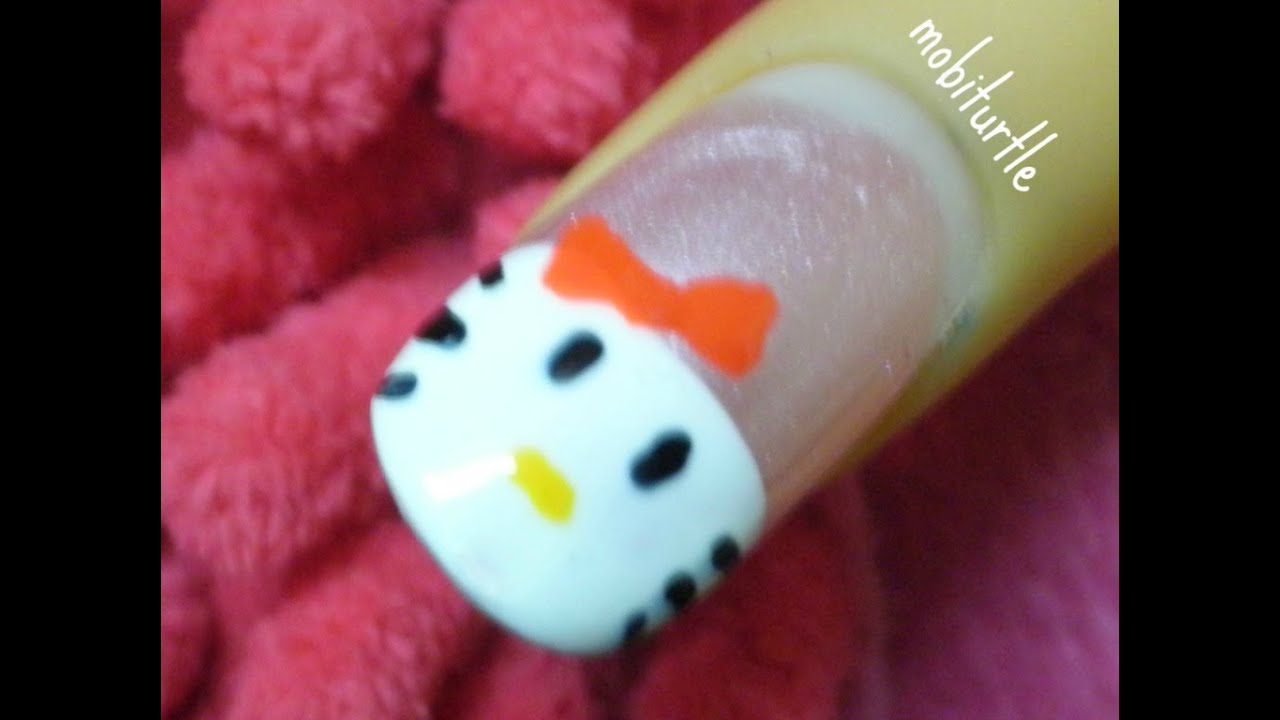 CUTE HELLO KITTY EASY NAIL ART USING DOTTING TOOLS FOR BEGINNERS DIY AT ...