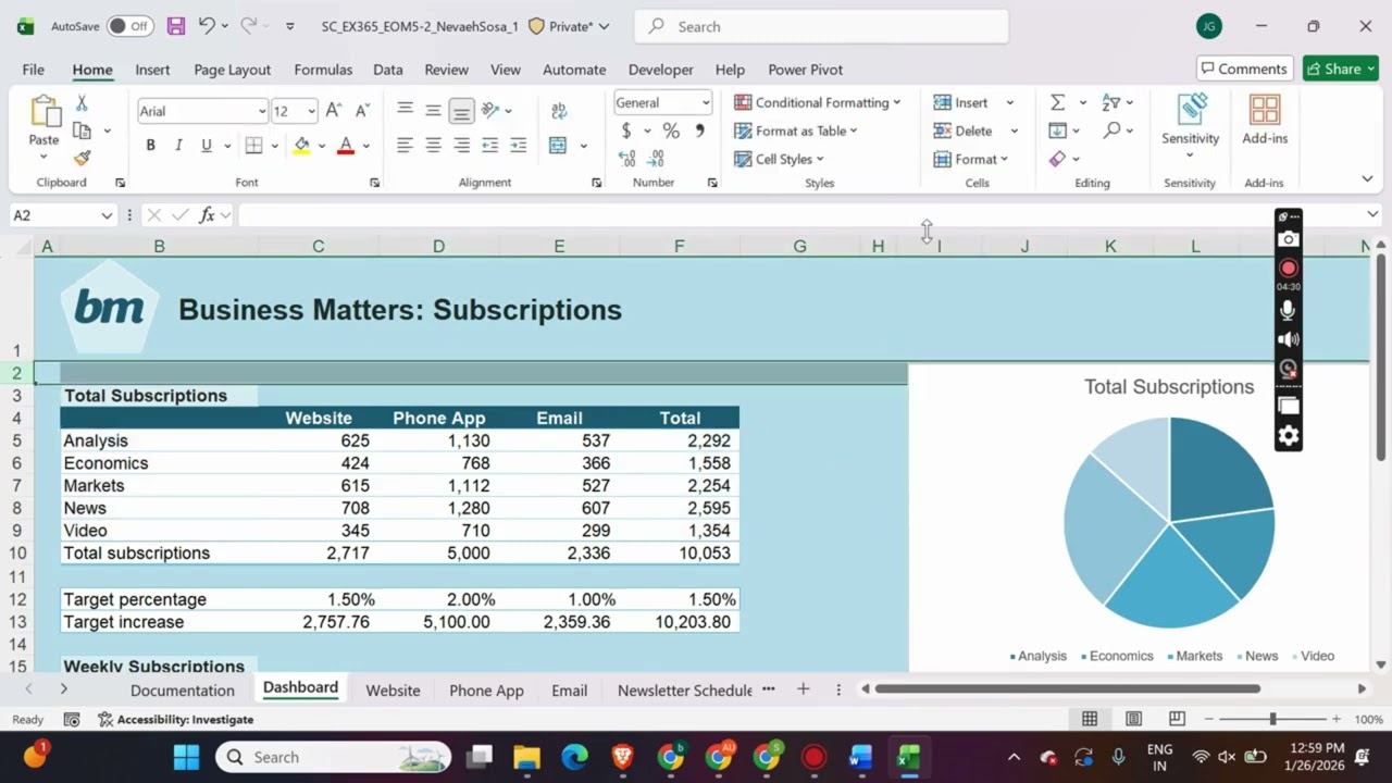 Shelly Cashman Excel 365 | Module 5: End of Module Project 2 | Business Matters 