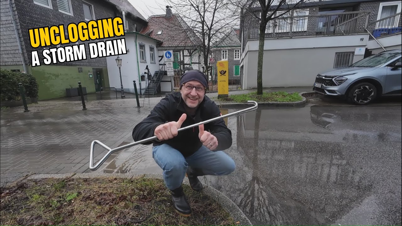 #055-1 Unclogging a storm drain after rain in Germany - YouTube