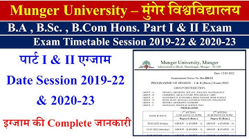 Munger University Part I & Part II Exam Timetable Session 2019-22 & 2020-23
