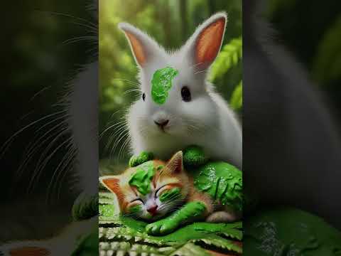 Маленький кролик спасает котёнка от пчел 🐱🐰🐝 #коты #кролики #надиктв