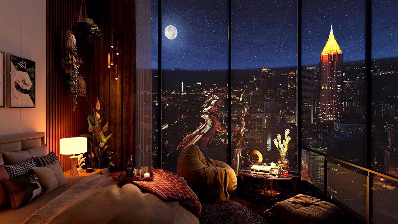 Rain Night With Luxury Atlanta Bedroom 4k Relaxing Sweet Jazz Piano For Sleep Work And Study Youtube