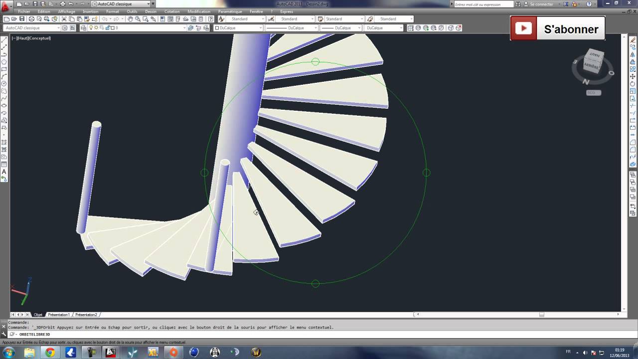 Autocad 3D Modelisation d'un escalier helicoidal