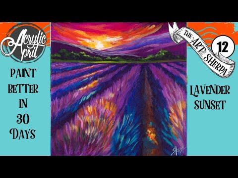 Lavender Field Sunset  Easy Daily Painting  Step by step Acrylic Tutorials Day 12  #AcrylicApril2020