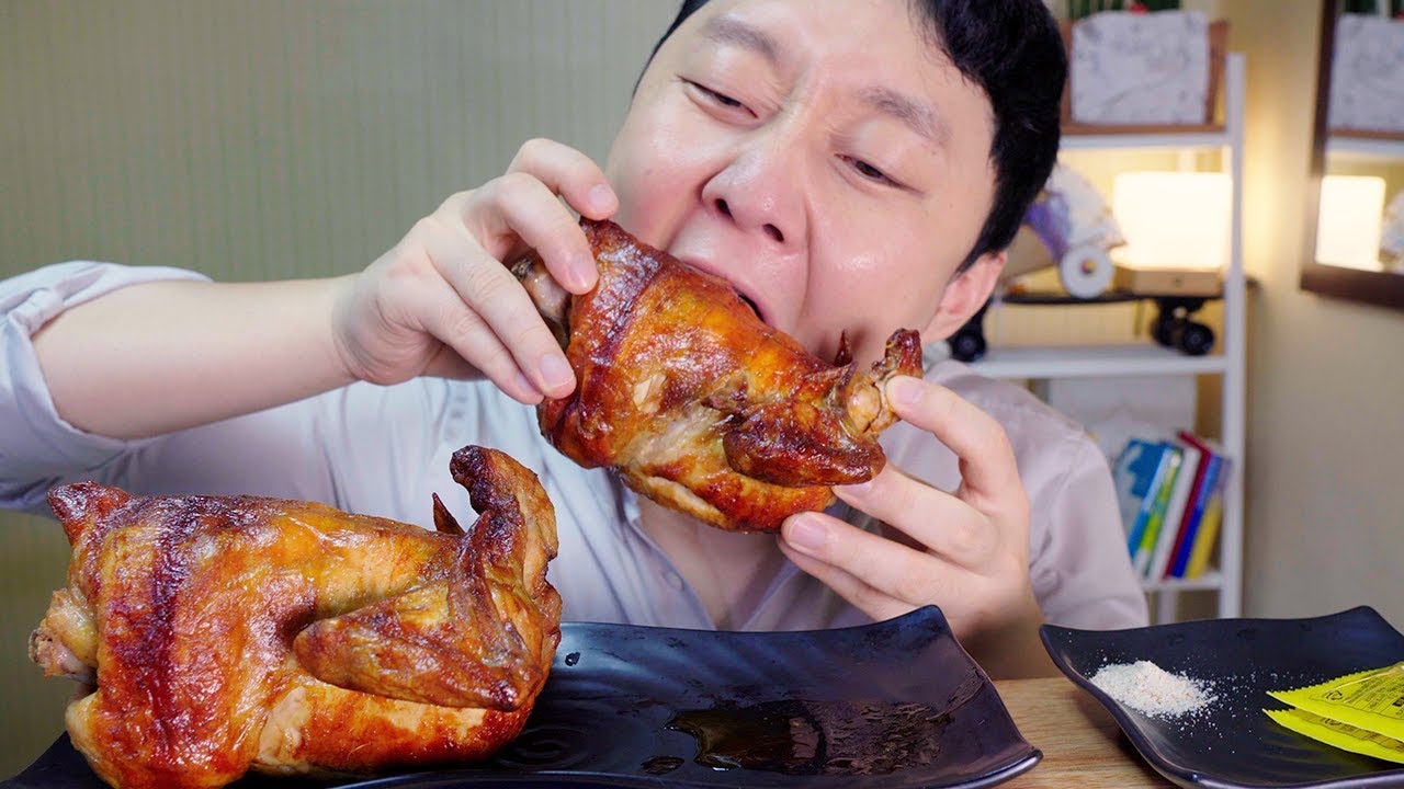 통닭은 통으로! 옥돌 전기구이 통닭 리얼 이팅사운드 먹방 b^^d Rotisserie Chicken Real Eating Sounds Mukbang ローストチキン 电烤鸡 ASMR