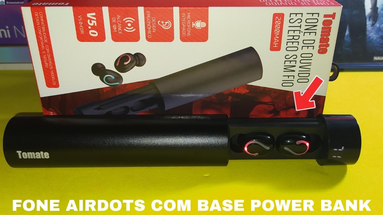 FONE AIRPODS DA TOMATE (MTF-8808)+CAREGADOR E POWER BANK DOIS EM UM. -  YouTube