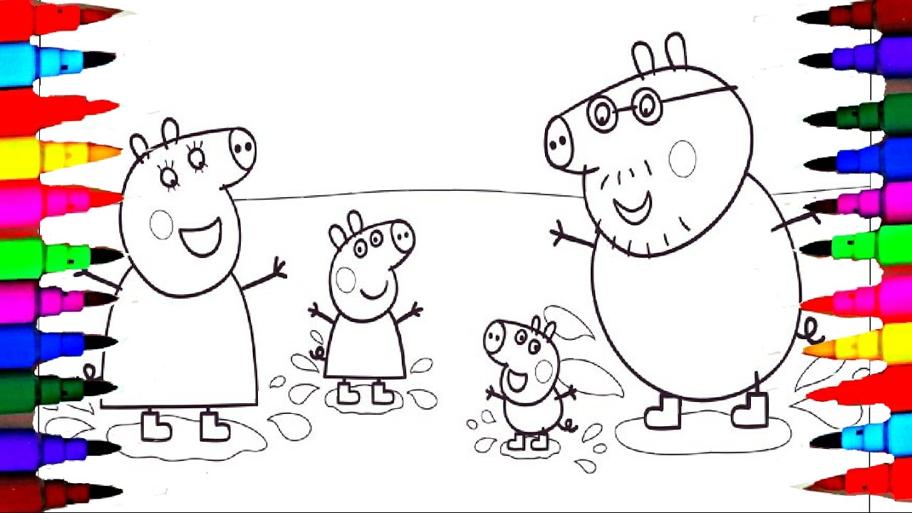 DRAWING AND COLORING PEPPA PIG DADDY PIG GEORGE AND MUMMY PIG 