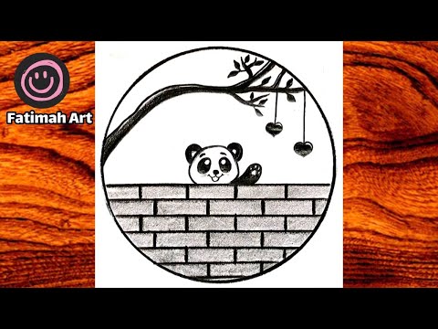 Cute Circle drawing😍 panda drawings😊easy circle drawing😀easy circle scenery: panda drawing in circle
