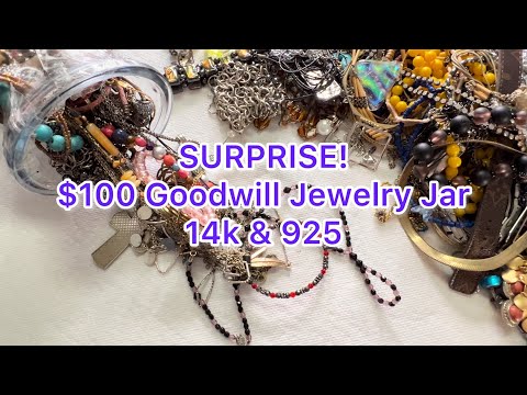 $100 Goodwill Jewelry Jar 14k 925 Found #jewelry #unboxing #treasure #goodwill #sterling #gold