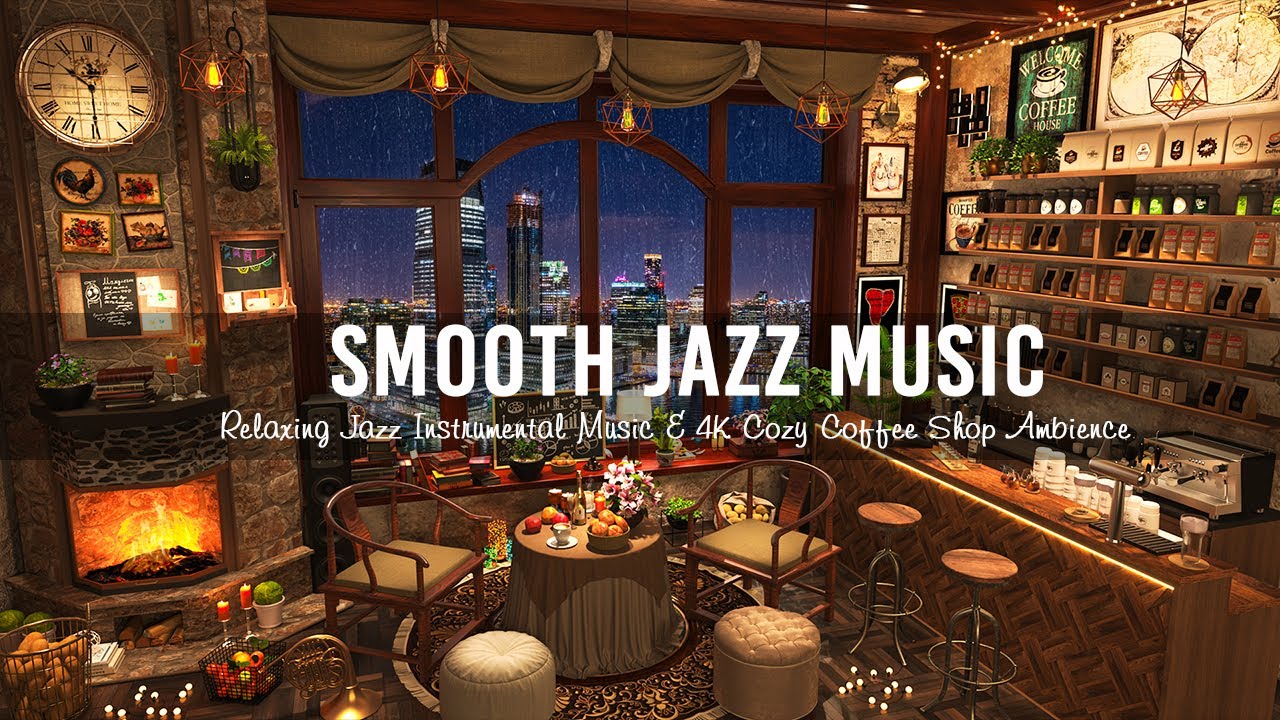 Relaxing Jazz Instrumental Music & 4K Cozy Coffee Shop Ambience ☕ ...