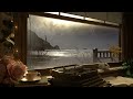 Beach house with rain and ocean wave sounds