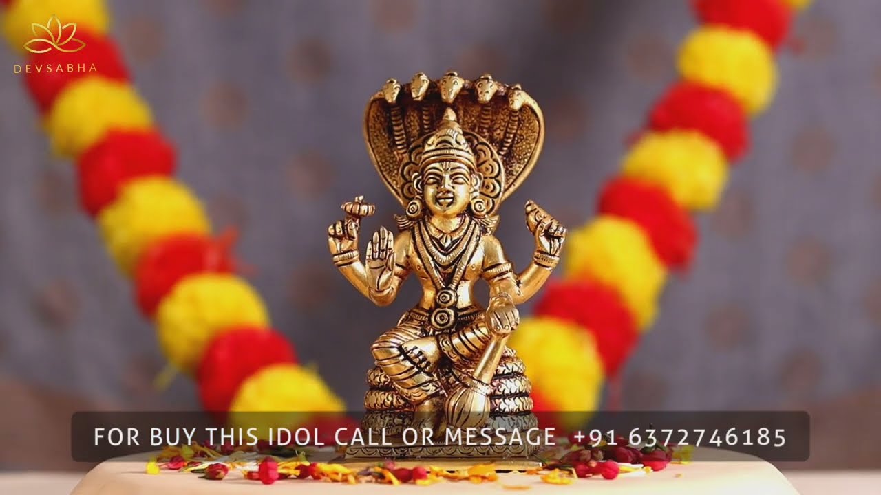 Brass Lord Vishnu Murti Sitting on Shesh Nag | Height X Width X Depth
