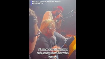 Thumbnail of Country music star Thomas Rhett stopped his show to pray for a fan suffering a medical emergency.
