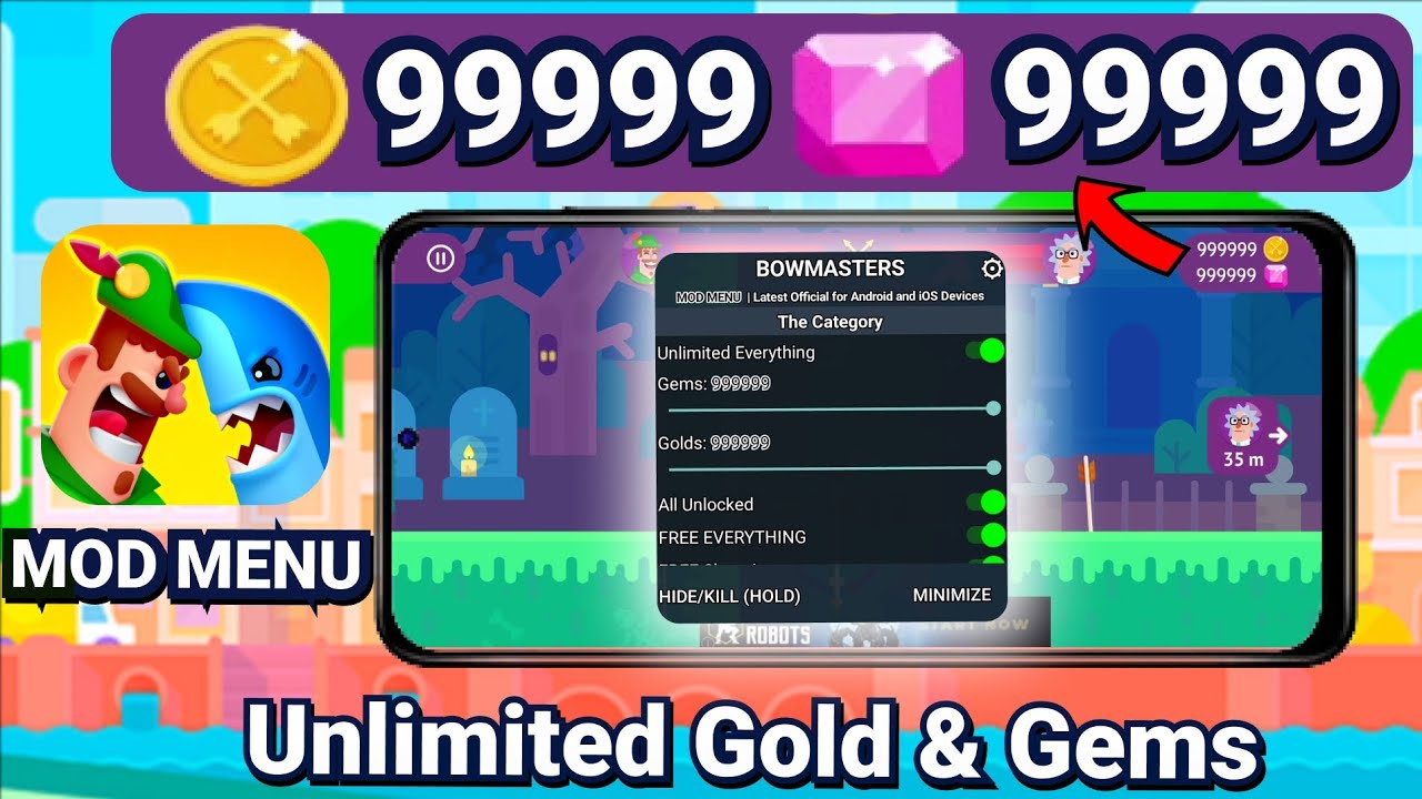 Bowmasters MOD APK v9.2025 🔥 (Unlimited Coins & Gems, All