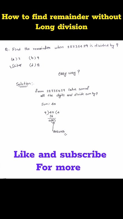 How to find remainder without long division trick⏰#focusandachieve19# ...