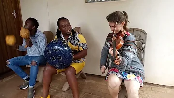 Vee Mhofu, Klara Ana Rosa and Kevin chikumburike rehasing mucheka weretso blending with a violin