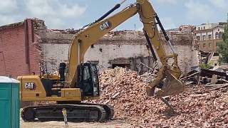 Demolition underway on historic, partially collapsed Coburn Supply building in downtown Lafayette