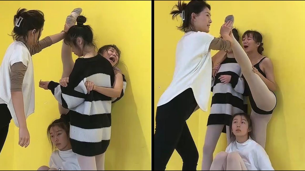 Dance flexibility training, as can be seen from the girls' shouts, it must be very painful.  yysw