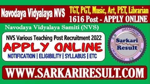 Navodaya Vidyalaya Samiti NVS PGT Final Result 2023 - 1616 Post