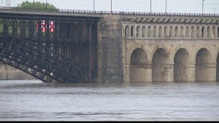 River levels in downtown St. Louis are at near-record levels