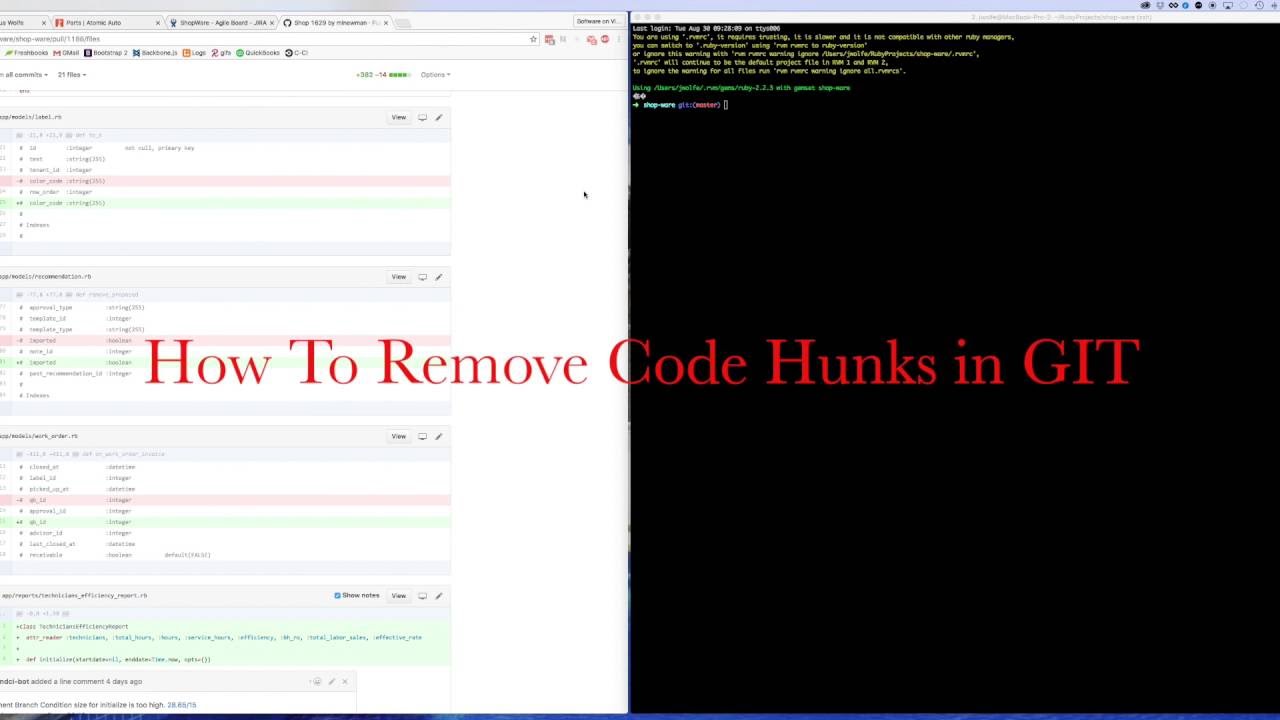 Remove hunks of code in GIT - YouTube